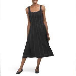 CHRISTIAN LACROIX Black/White Linen Blend Midi Dress With Top Stitching Detail